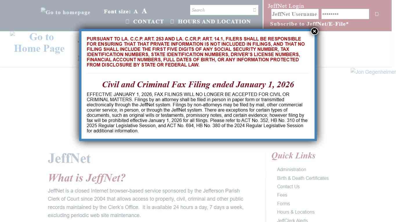 JeffNet « Jefferson Parish Clerk of Court
